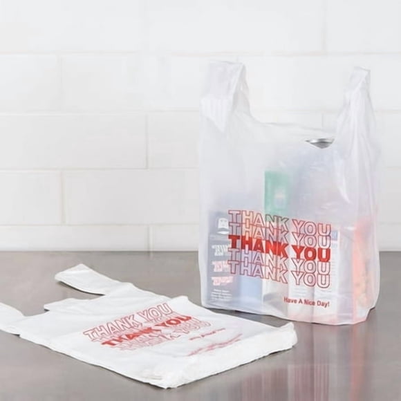 Qqoutlet, Plastic Bagwhite Plain Grocery Bags Tshirt Bag 115Inx65Inx215In (White Thank You, 300)