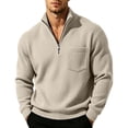 thumbnail image 2 of Nmnitkp Mens Sweatshirt Solid Corduroy Stand Collar Half Zip Long Sleeve Plus Size Pullover Loose Fit Chest Pocket Casual Layering Top for Fall Winter Office Daily Travel Weekend Wear Beige,XL, 2 of 9