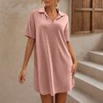 thumbnail image 4 of ZZwxWA Women Henley V-Neck Dresses Summer Short Sleeve Loose Fitted Casual Collared T-Shirt Dress, 4 of 6