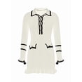 thumbnail image 3 of Womens V Neck Sweater Dress Long Sleeve Half Button Slim Fitted Ruffle Ribbed Knit Mini Pencil Dress S, 3 of 7
