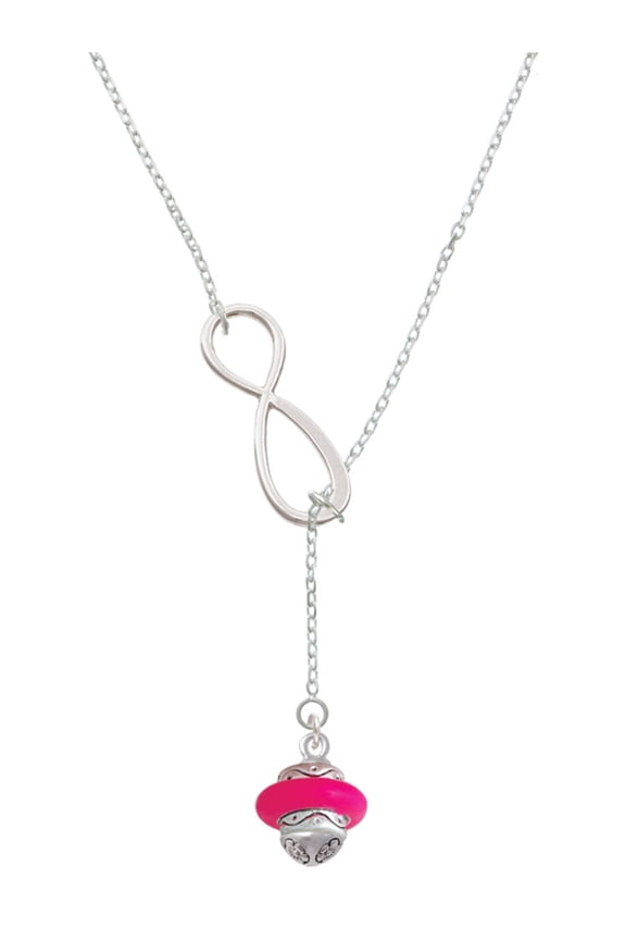 Silvertone Hot Pink Center Spinner Silver tone Elegant Infinity Lariat Necklace