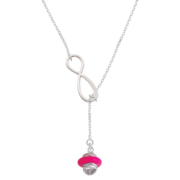 Delight Jewelry Silvertone Hot Pink Center Spinner Silver tone Elegant Infinity Lariat Necklace