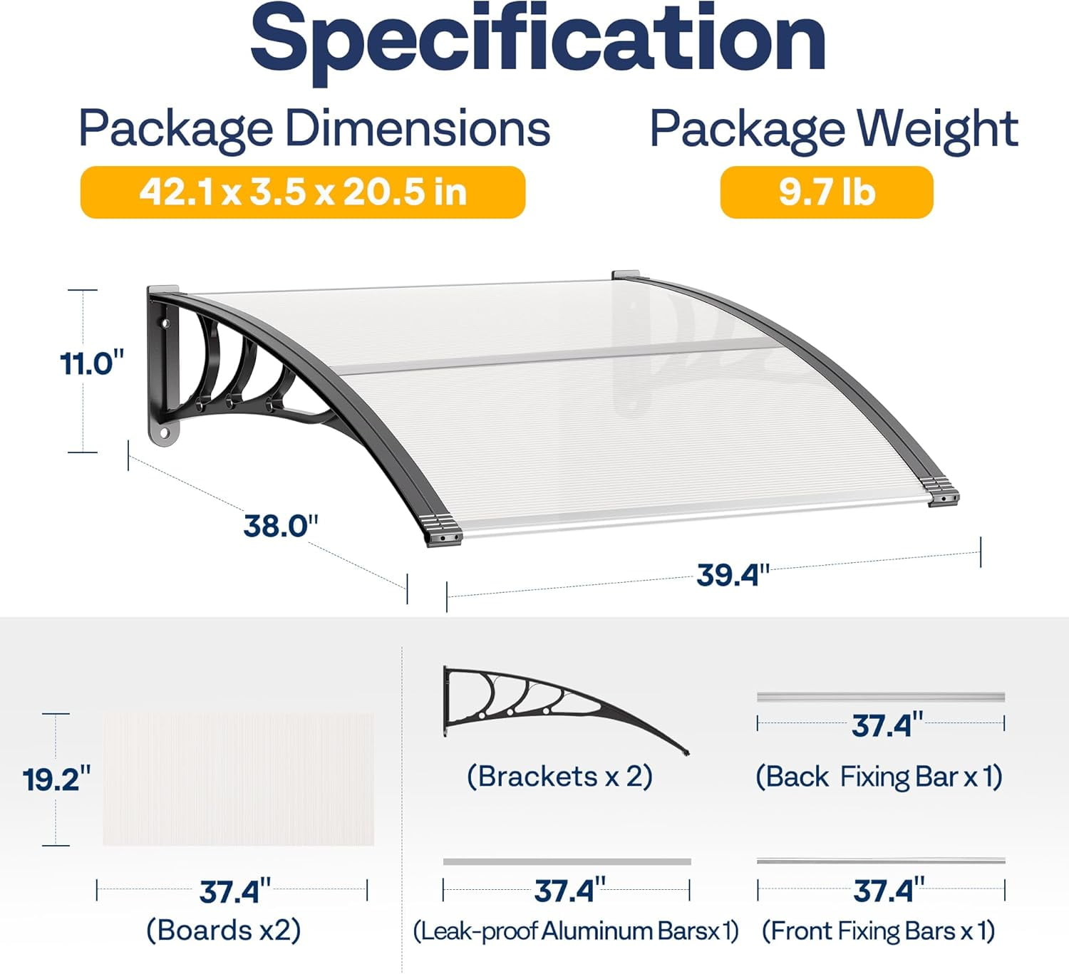 SPECSTAR Polycarbonate Window Door Awning Spliced Canopy Transparent with Black Bracket 40 Inch x 40 Inch