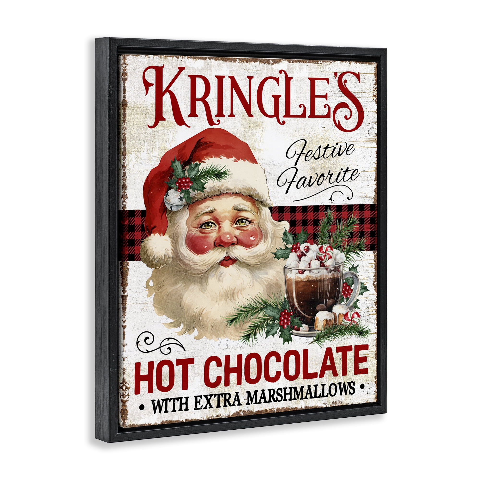 Stupell Industries Kringle's Hot Chocolate Holiday Painting Black Floater Framed Canvas Art Prints Wall Art, 17 x 21