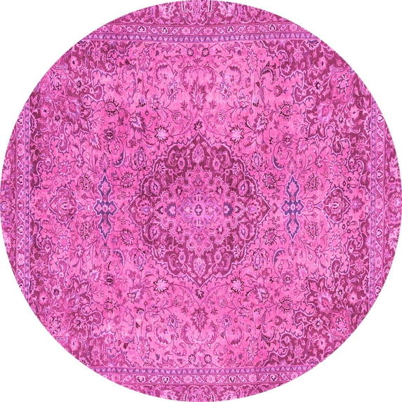 Ahgly Company Indoor Round Abstract Pink Modern Area Rugs, 7' Round