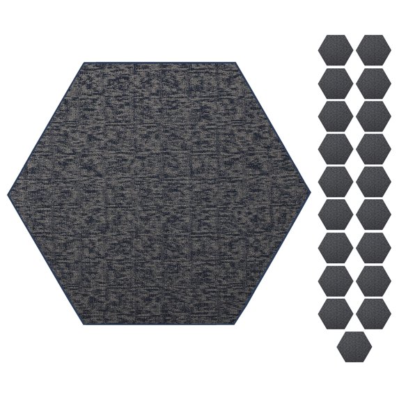 Furnish My Place Modern Indoor/Outdoor Commercial Navy Rug, Modern Area Rug, Baby Nursery Mat, Pet-Friendly Carpet for Living Room, Playroom, Made in USA, 2' Hexagon - Set of 20