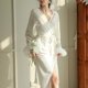 thumbnail image 1 of Fiudx Bata de Terciopelo, Camisón Largo de Tela Suave, Diseño Sin Espalda, Ropa de Dormitorio con Cuello de Encaje, Moda para El Dormitorio, Ropa Sexy para Mujer, Tallas Grandes, Comodidad, para Usar, 1 of 5