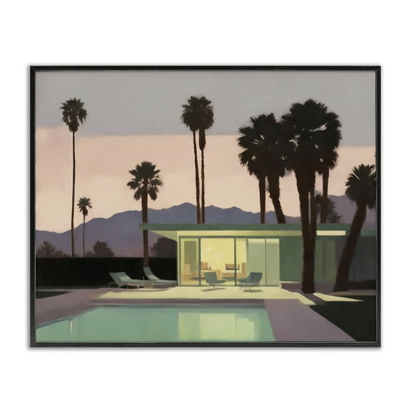 Stupell Industries Pool Surrounded by Palms Landscape & Nature Painting Black Framed Art Print Wall Art, 14 x 11