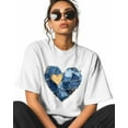 thumbnail image 2 of Women's Graphic T-Shirt White 4XL Women's Tops Love Heart Patchwork Denim Crew Neck Short Sleeve Shirts for Women, 2 of 3