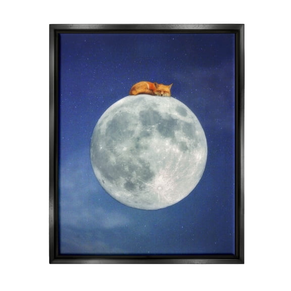 Stupell Industries Fox Sleeping Night Sky Moon Graphic Art Jet Black Floating Framed Canvas Print Wall Art, Design by Carrie Ann Grippo-Pike