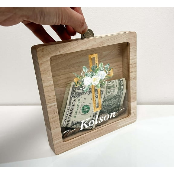 Personalized Baptism Money Box Savings Piggy Bank Coin Bank Nursery Room Decor, Godparent Gift, Baby Baptism Gift, Blessed Faith Memory Box 1st First Communion Gift, Made in America!