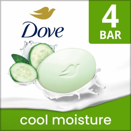 Dove Cool Moisture 4 Count Beauty Bar Soap Cucumber & Green Tea For Softer Skin 4 ct / 3.75 oz