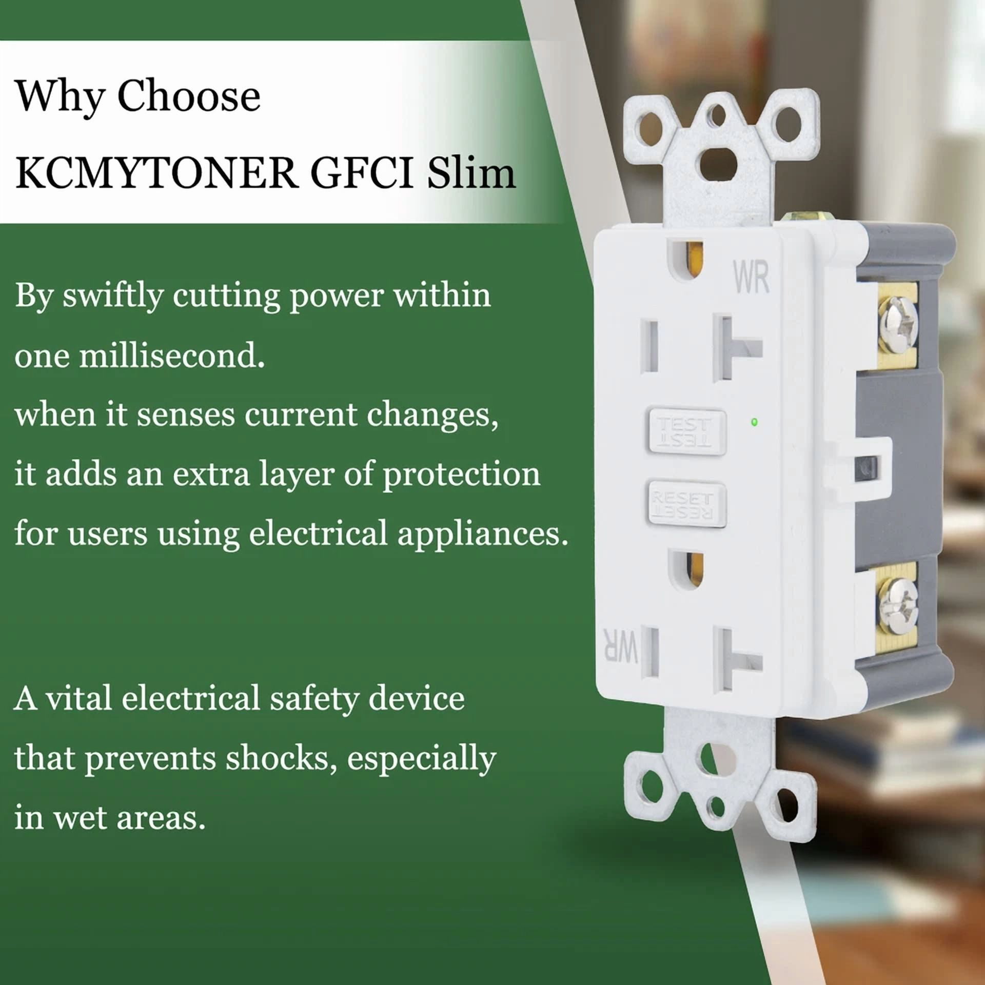 CRESTIN- Gfci Outlet 20 Amp Slim Duplex Receptacle Ground Fault Circuit Interrupter, Etl