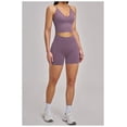thumbnail image 5 of PISONIC Workout Sets for Women 3 Piece Long Sleeve Zip Up Jacket, V-neck Cami Tank Top, High Waisted Yoga Shorts Gym Athletic Sets, 5 of 6