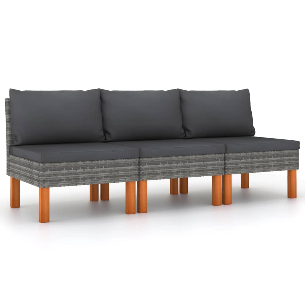 vidaXL Sectional Middle Sofa with Cushions Black Poly Rattan 