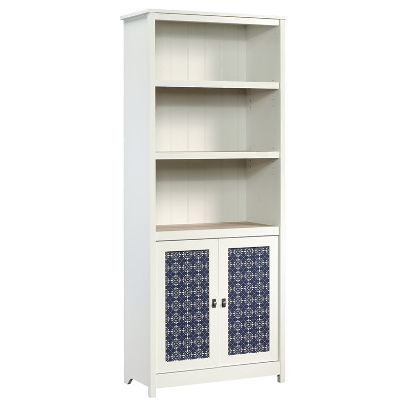 Sauder Cottage Road 3 Shelf Bookcase in Soft White and Lintel Oak