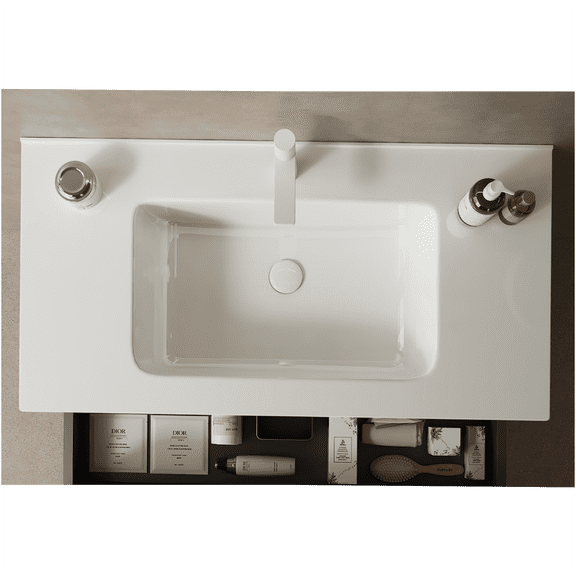 JERFIT 36 Inch Bathroom Vanity Top with Integrated White Ceramic Sink, Modern Countertop No Cabinet, Rectangular Design