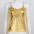 thumbnail image 3 of CHICTRY Womens Sleeveless T-shirt Shiny Patent Leather Cami Tank Tops Casual Spaghetti Straps Vest Gold XL, 3 of 6