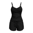thumbnail image 6 of VISALY Women's Two-Piece Tankini Swimsuit Tankini Set Ruched Tummy Control Swimwear Ruffled V Neck Spaghetti Strap Bathing Suit with High Waisted Boyshorts for Beach Pool Black L, 6 of 8