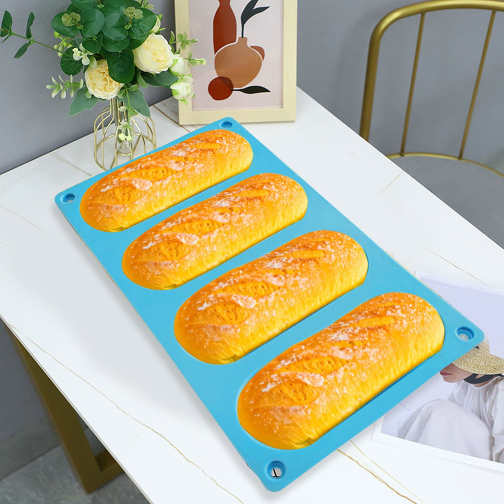 MUJUZE Silicone Loaf Pan Baking Pan for Baking French Baguettes/Hot Dog  Buns, bread mold for baking with 6 Muffin Cups,Nonstick &Easy Clean&Heat