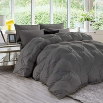 DNG Creations 1 Piece Luxury Pinch Pleated Comforter Premium 800 Thread Count 100% Egyptian Cotton-Oversized King Size, Solid Dark Grey Color