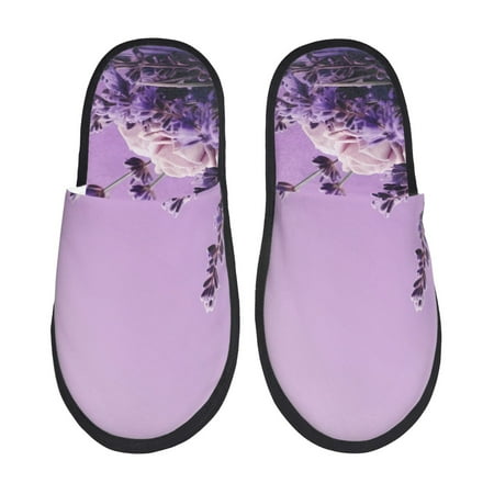 Balery Lavender Roses Arrangement Slient Indoor Furry Fleece Comfort House Shoes Soft Non-Slip Home Shoes Cotton slippers House Slippers-- Large