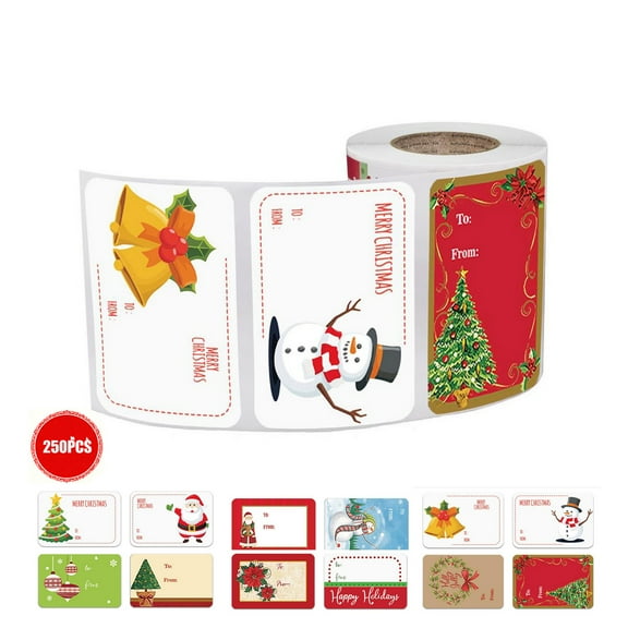 Christmas Sticker Roll with 250 Self-Adhesive Gift Tags for Holiday Present Decorating