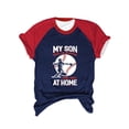 thumbnail image 4 of Clearance! Hontri Women's Color Block Raglan Baseball Letters Printed Round Neck Casual Short Sleeve Baseball T Shirt Women's T-Shirts Blue M, 4 of 4
