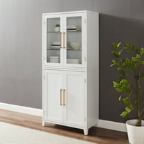 Pantry Storage Cabinet with Glass Door Hutch - Roarke Asian Style - 30" Wide, Wood, White