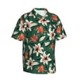 thumbnail image 2 of Hawaiian Shirt For Men, Lilies Flowers Green Mens Button Down Short Sleeve Shirt, Summer Beach Shirts For Men, 2 of 2