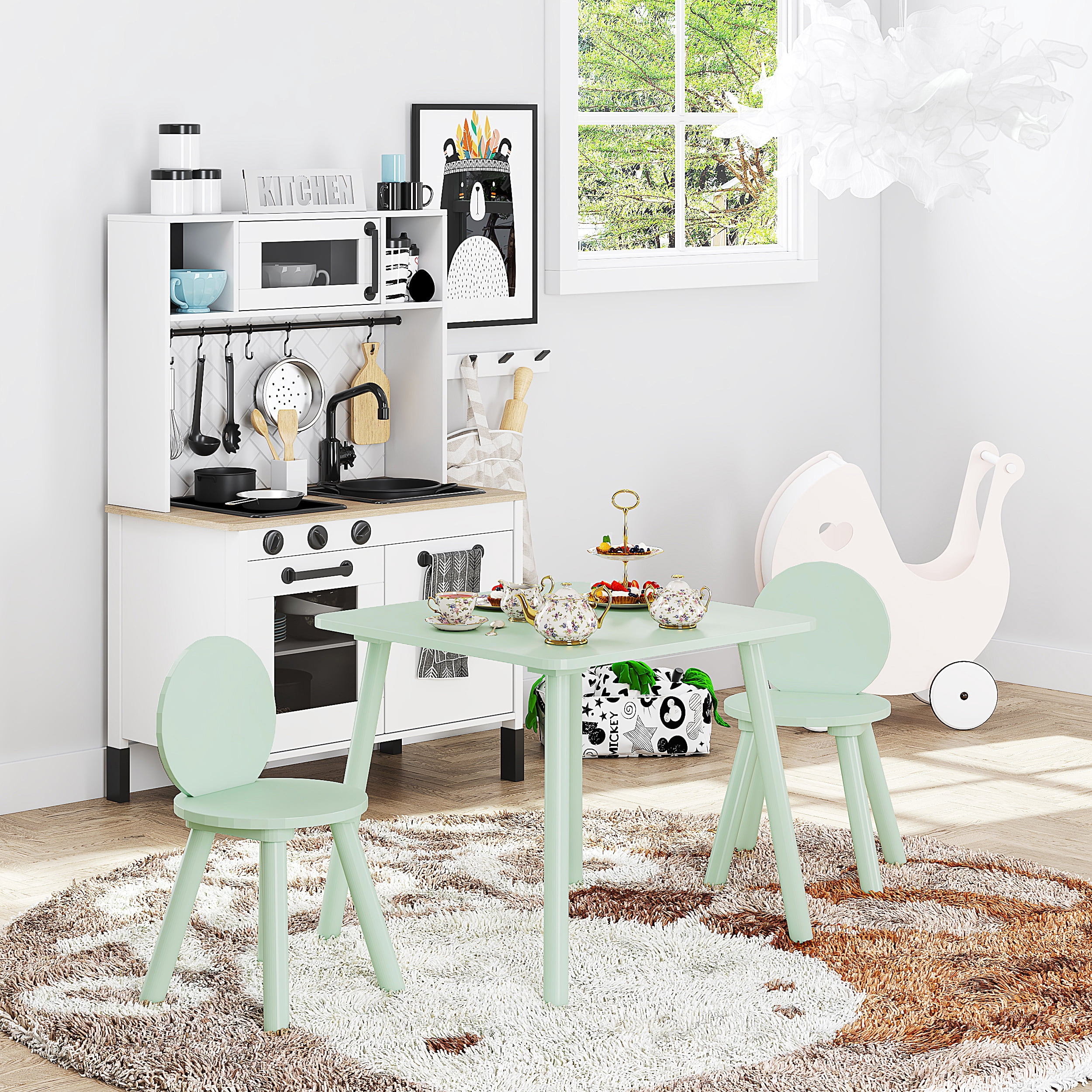 STAROUS 2-in-1 Kids Table with 2 Chairs Set, Mint Green