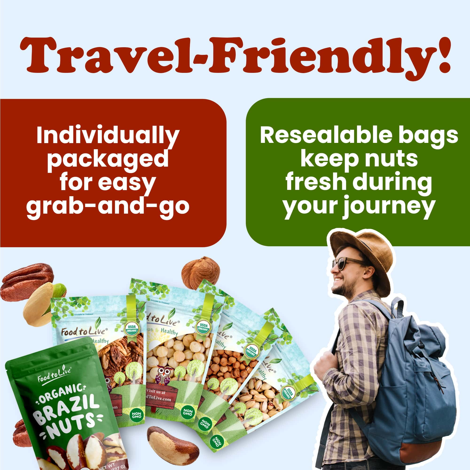 Organic Delicious Nuts - Gift Box by Food to Live (Non-GMO, Kosher) – 1 Gift box (1 Gift box)