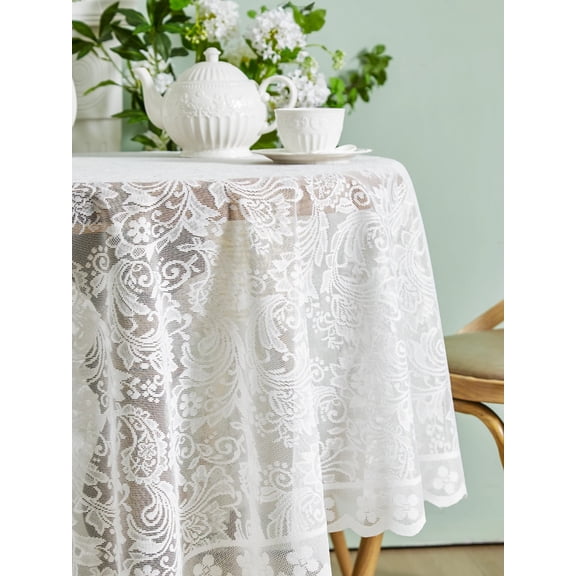70 inch white round lace tablecloth for wedding party decoration, outdoor terrace dining table