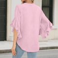 thumbnail image 4 of Womens Summer 3/4 Length Sleeve Bell Sleeve Flared Tunic Tops Plus Size V-Neck Blouses for Women Dressy Casual Pink M, 4 of 5