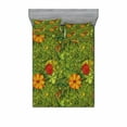 thumbnail image 2 of Floral Bedding Set with Sheet & Covers, Funky Flower Foliage Bush with Fractal Retro Jungle Art Design, Printed Bedroom Decor 2 Shams, 4 Sizes, Olive Green Vermilion, by Ambesonne, 2 of 3