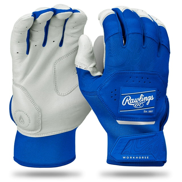 Guantes de bateo de béisbol Rawlings Workhorse Youth White/Royal