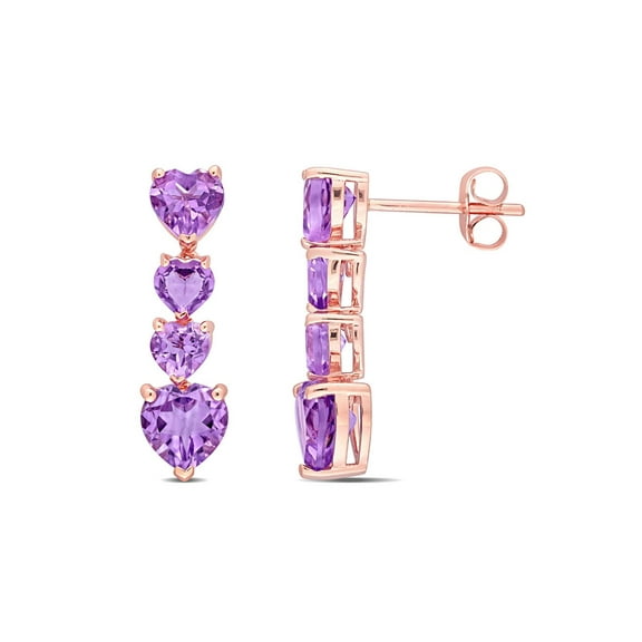 3.12 Carat (Ctw) Amethyst Drop Heart Earrings in 10K Rose Pink Gold for Women