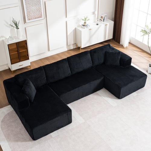 Salon avec Canapé Sans Cadre - Canapé Moderne Décontracté en Forme de U - Canapé Modulaire avec Fauteuil Inclinable Qui Ne Nécessite Pas d'Installation.