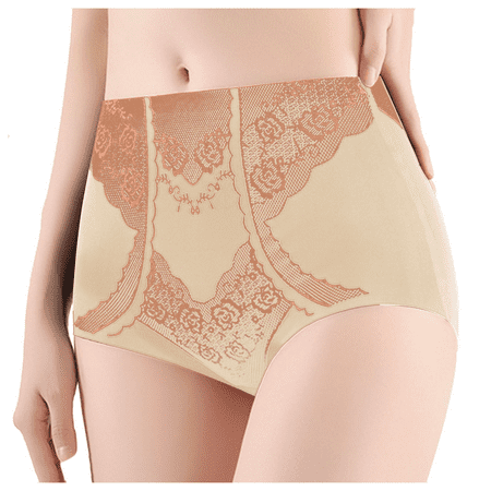 Fulorrnie High Waisted Lace Panties Tummy Control Shapewear Plus Size Women s Briefs Lingerie Antimicrobial Lift Tech Seamless Full Coverage Underwear  Beige  XL