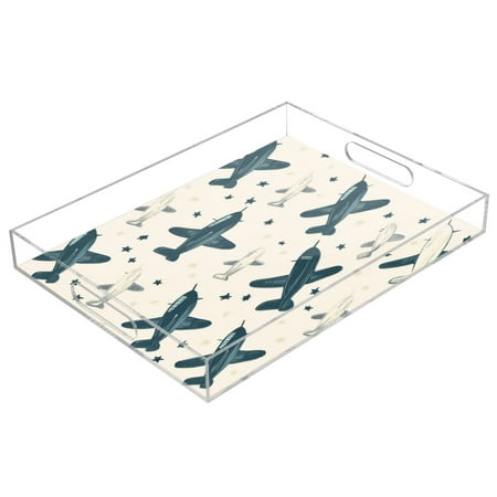 

Acrylic Tray 15.7*11.8*1.9 Inch Transparent Tray Food Tray Tea Cup Tray Serving Trays Cosmetics Storage Kitchen Table Bathroom Sundry Storage Cute Green Cartoon Plane