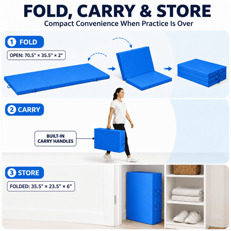 Tumbling Mat, 6’x2" Thick High Density Anti Tear Gymnastics Mat, Gym Folding Exercise Aerobics Mats w/Carrying Handles for Home Gym Exercise, Multiple Colors