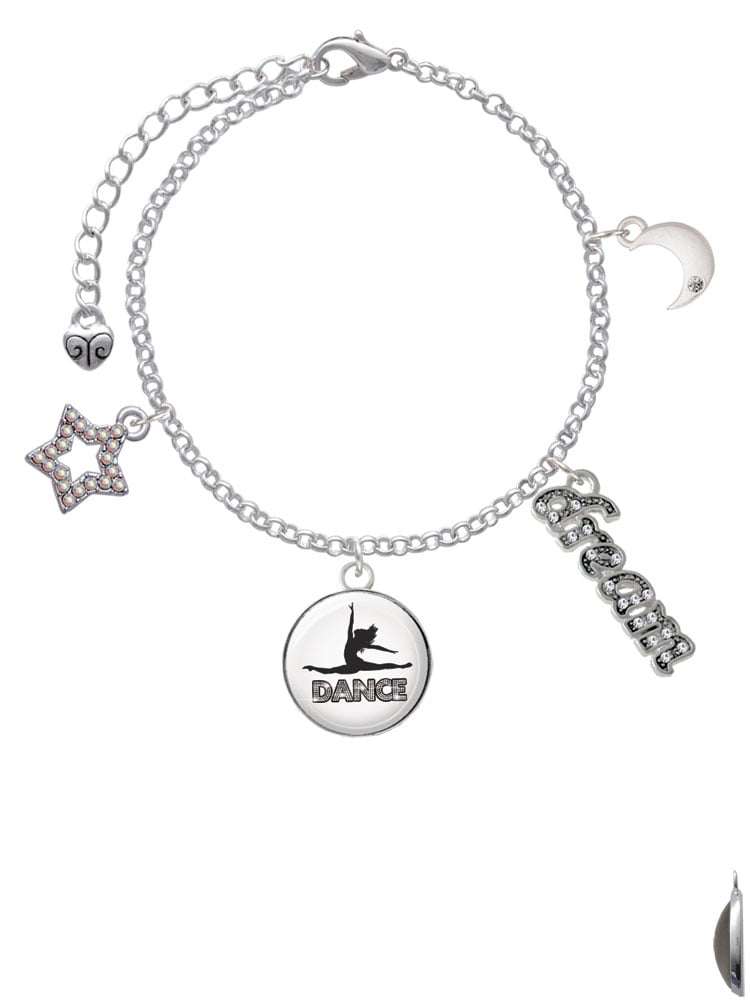 Delight Jewelry Silvertone Domed Contemporary Dance Splits Silvertone Dream Big Charm Bracelet, 7.5+2" Extender