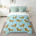 thumbnail image 2 of Manfei Kawaii Dachshund Kids Bedding Comforter Set 7 Pieces, Cute Cartoon Dog Full Bedding Set, Animal Lover Reversible Fitted Sheet Flat Sheet, Lightweight Room Decor, 2 of 7