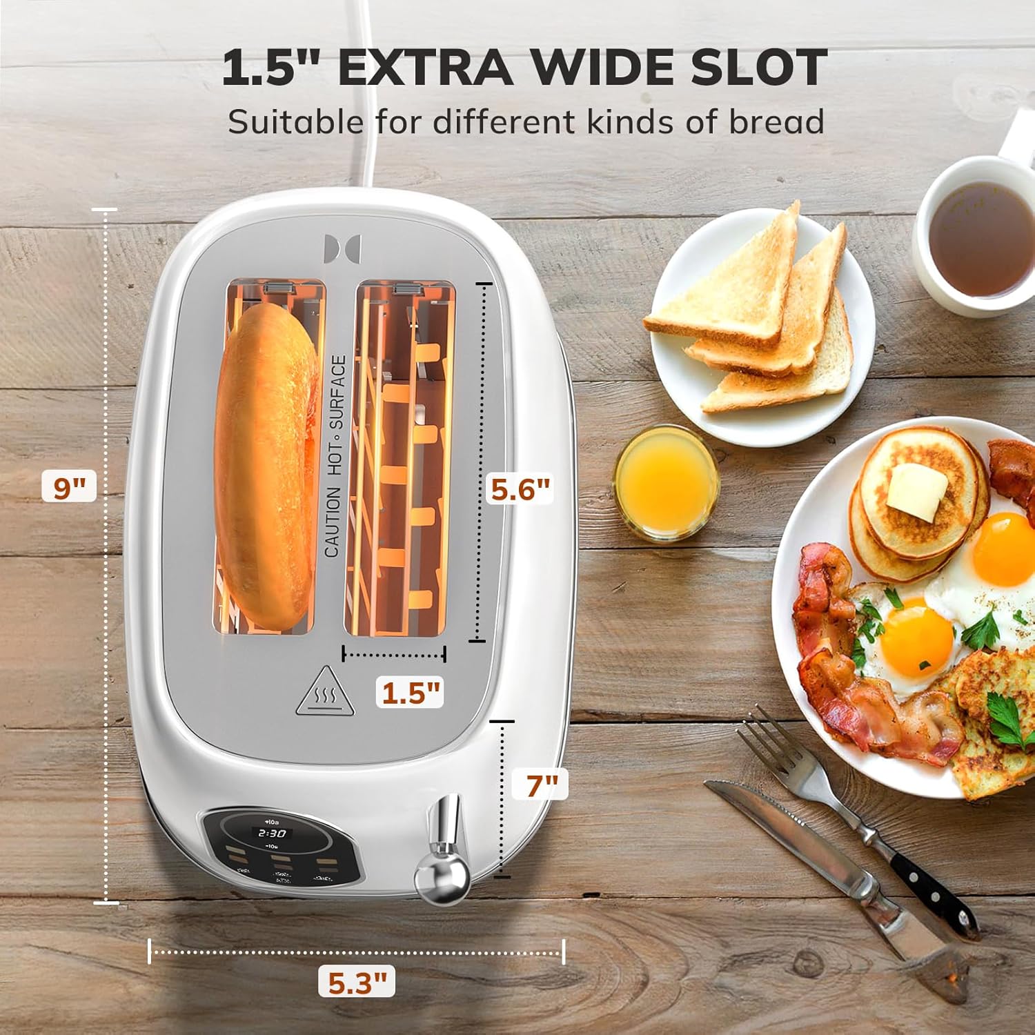 Smart Touch Screen Toaster 2 Slice, Retro Wide Slot Stainless Steel Toaster with 6 Browning Levels, Reheat & Defrost, for Bagel, Toast, Bread, Removable Crumb Tray, Black