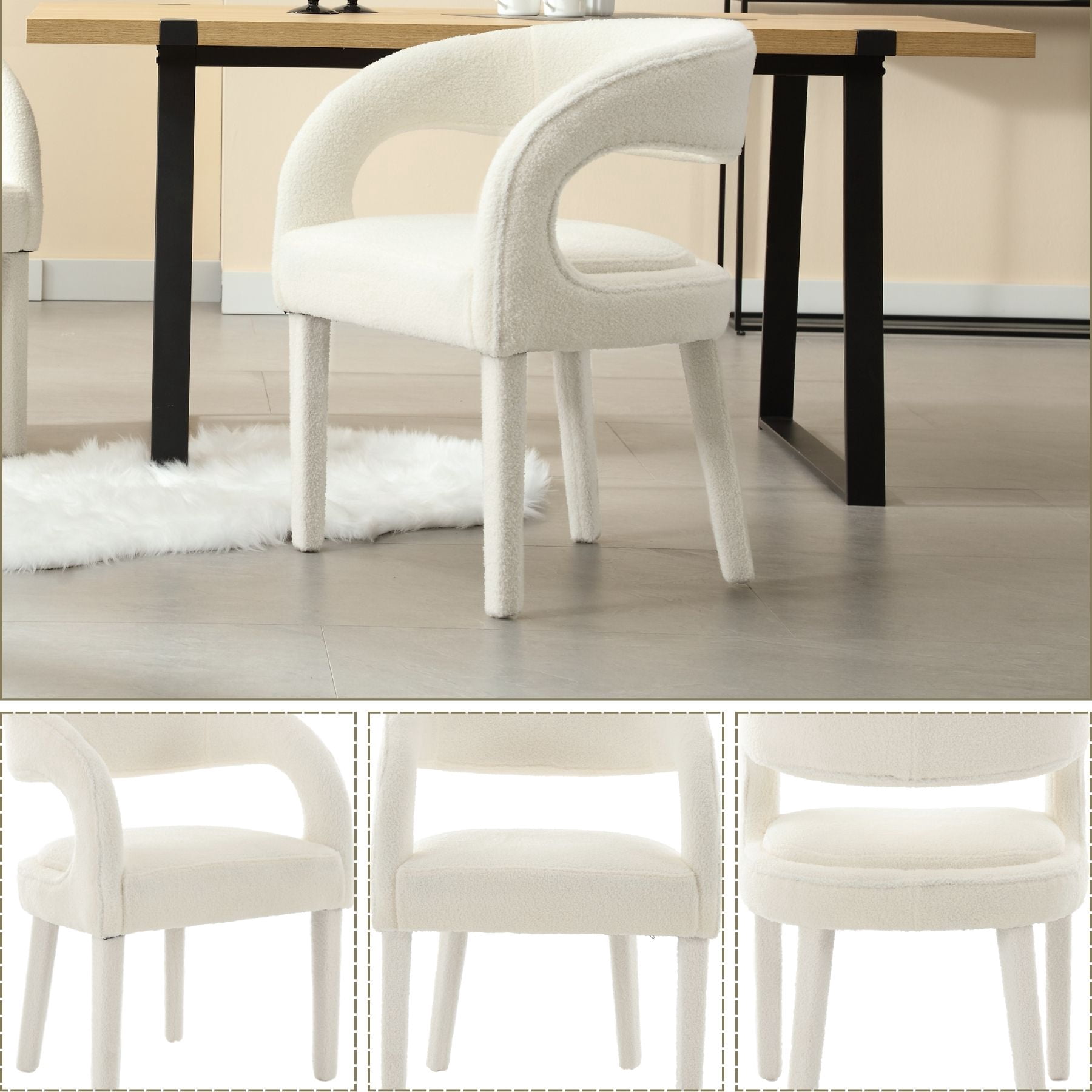 Dayalane Modern Upholstered Dining Chairs Set of 2, Sherpa Barrel Accent Chairs with Open Back and Arms, Comfy Kitchen & Dining Room Chairs with Wood Legs for Living Room/Bedroom,White