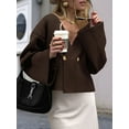thumbnail image 6 of Womens V Neck Cardigan Long Bell Sleeve Button Down Open Front Loose Knit Fall Sweater Blazer Coffee M, 6 of 10