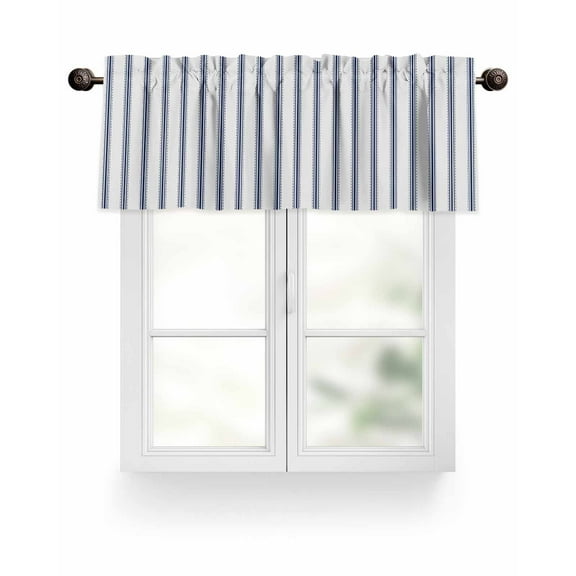 Stripes Valances for Windows Modern Art Navy Blue Valance Rod Pocket Light Filtering Short Window Treatments Curtains for Kitchen Bathroom Living Room Bedroom, 1 Panel, 42 x 18 Inch