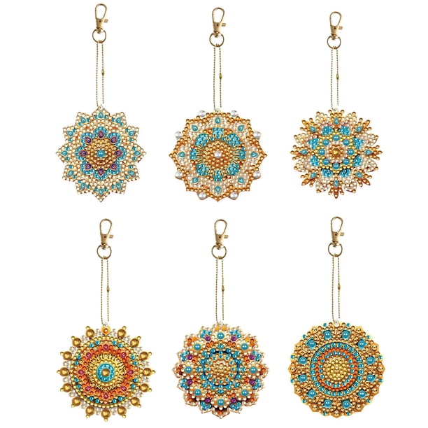 Llavero Con DIY diamante Forma Especial Doble Cara 6 Uds Mandala Con Textura Metal Hugtrwg