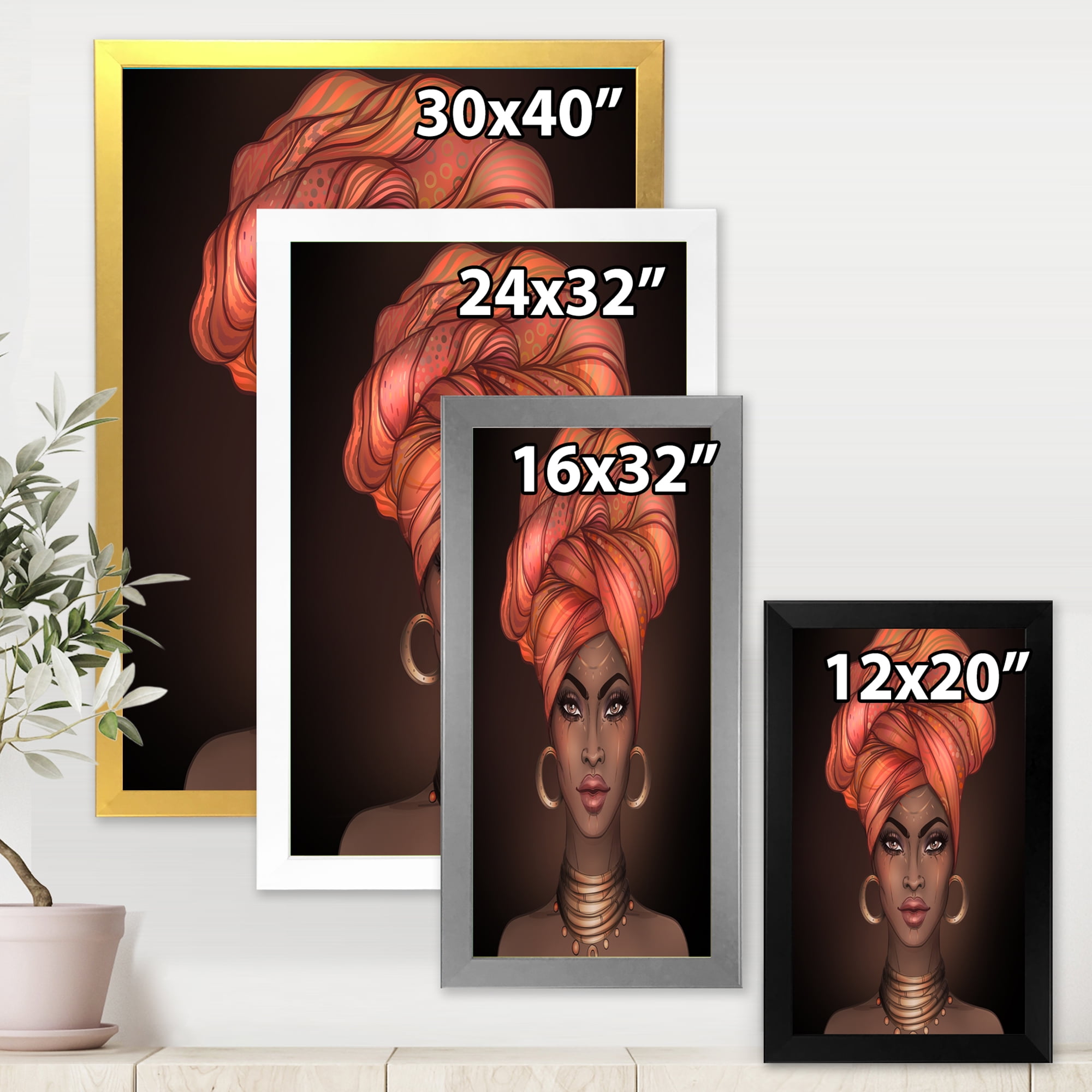 Designart 'African American Woman Portrait with Turban V' Modern Framed Art Print