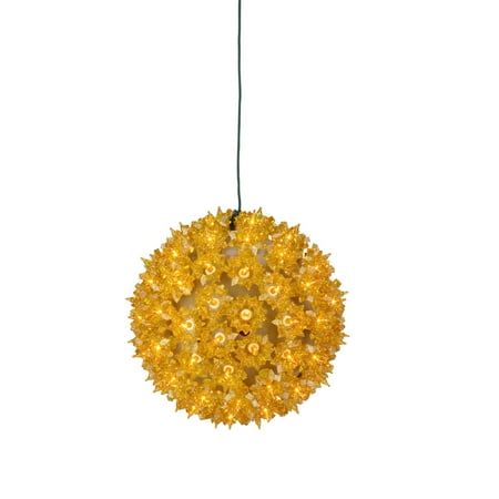 7.5" Yellow Lighted Gold Hanging Starlight Sphere Ball Christmas Decoration
